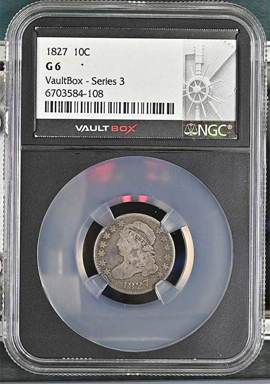 1827 Capped Bust Dime NGC G6 Vaultbox Series 3 Front