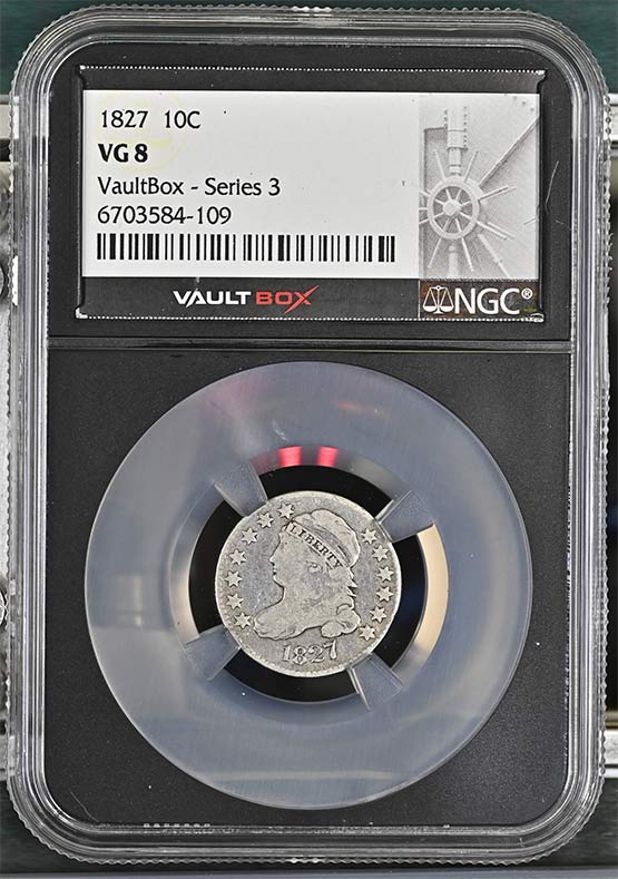 1827 Capped Bust Dime NGC VG8 Vaultbox Series 3 Front