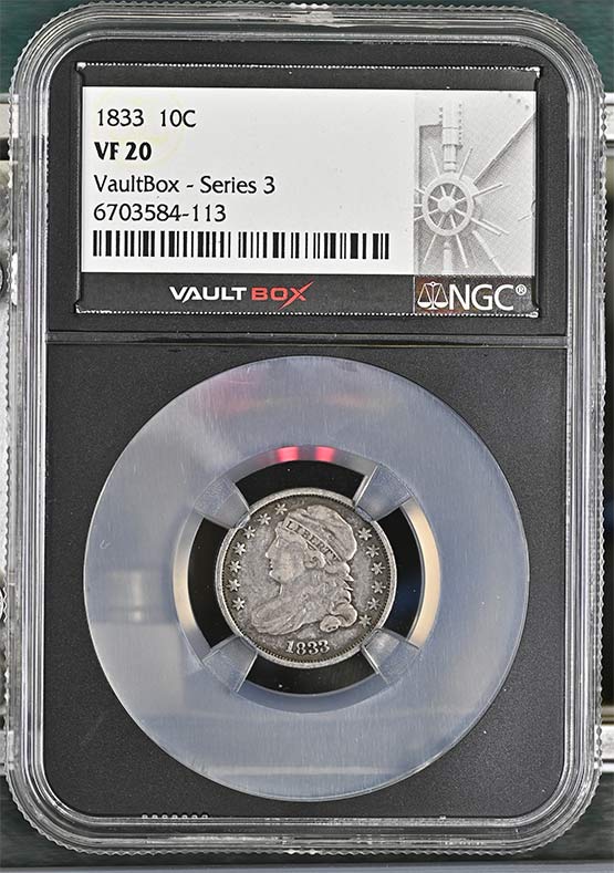 1833 Capped Bust Dime NGC VF20 Vaultbox Series 3 Front