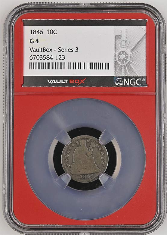 1846 Seated Liberty Dime NGC G4 Vaultbox Series 3 Front