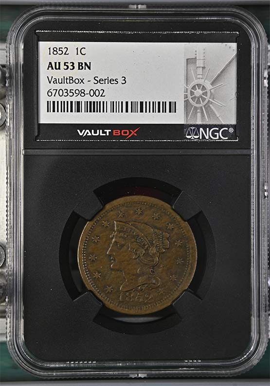 1852 Braided Hair Large Cent NGC AU53 Vaultbox Series 3 Front