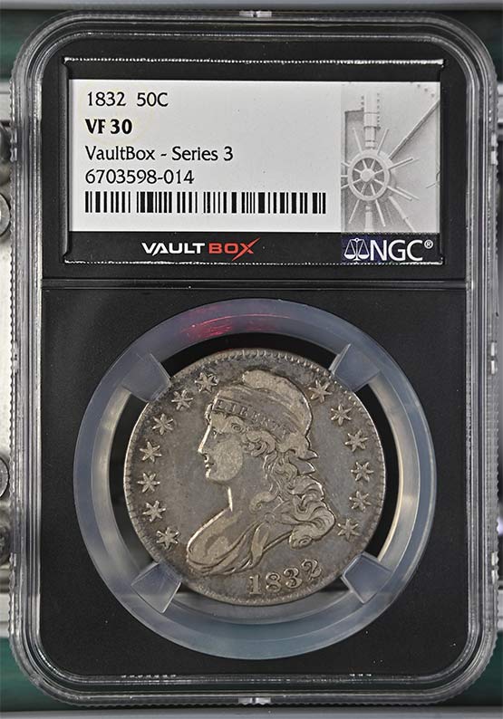 1832 Capped Bust Lettered Edge Half Dollar NGC VF30 Vaultbox Series 3 Front