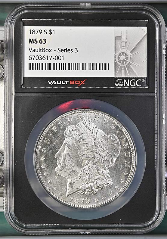 1879-S $1 Morgan Silver Dollar NGC MS63 Vaultbox Series 3 Front