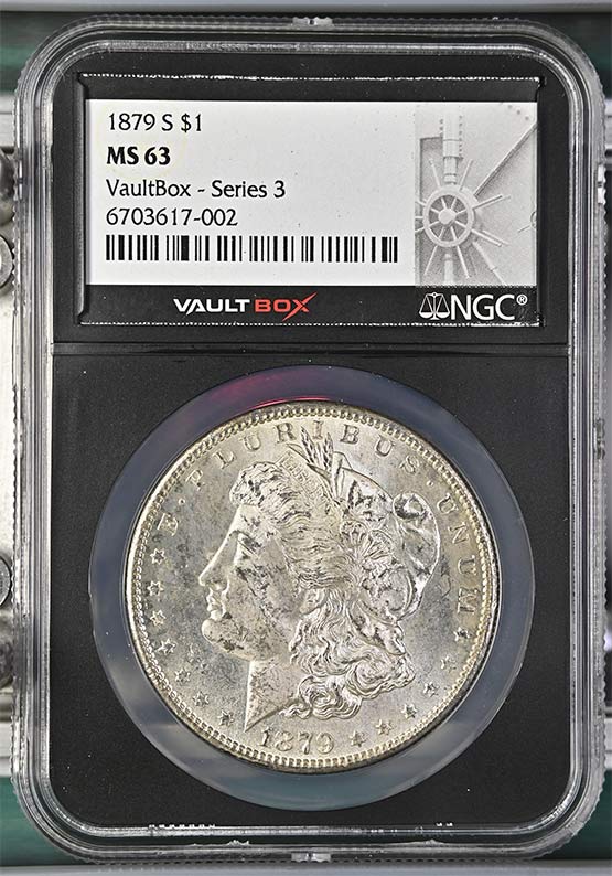 1879-S $1 Morgan Silver Dollar NGC MS63 Vaultbox Series 3 Front