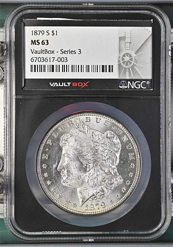 1879-S $1 Morgan Silver Dollar NGC MS63 Vaultbox Series 3 Front