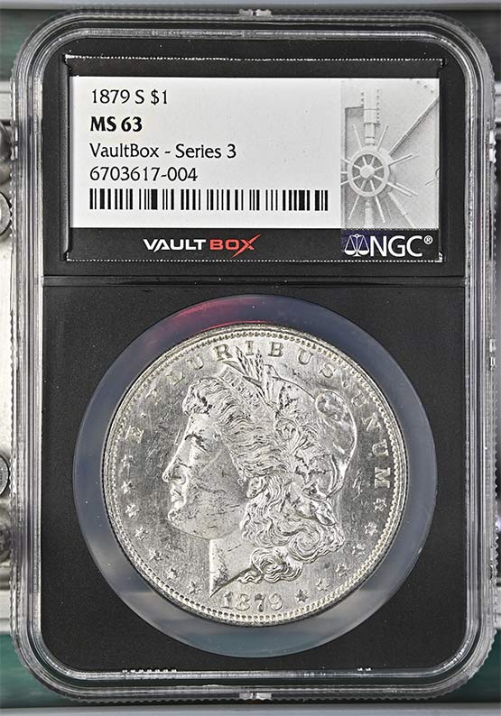 1879-S $1 Morgan Silver Dollar NGC MS63 Vaultbox Series 3 Front