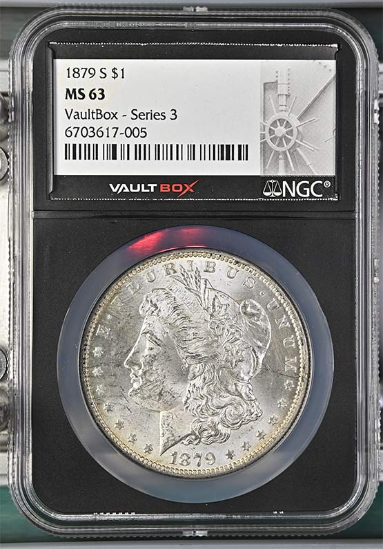 1879-S $1 Morgan Silver Dollar NGC MS63 Vaultbox Series 3 Front