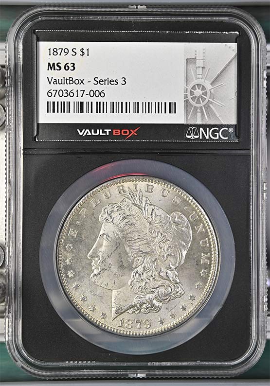 1879-S $1 Morgan Silver Dollar NGC MS63 Vaultbox Series 3 Front