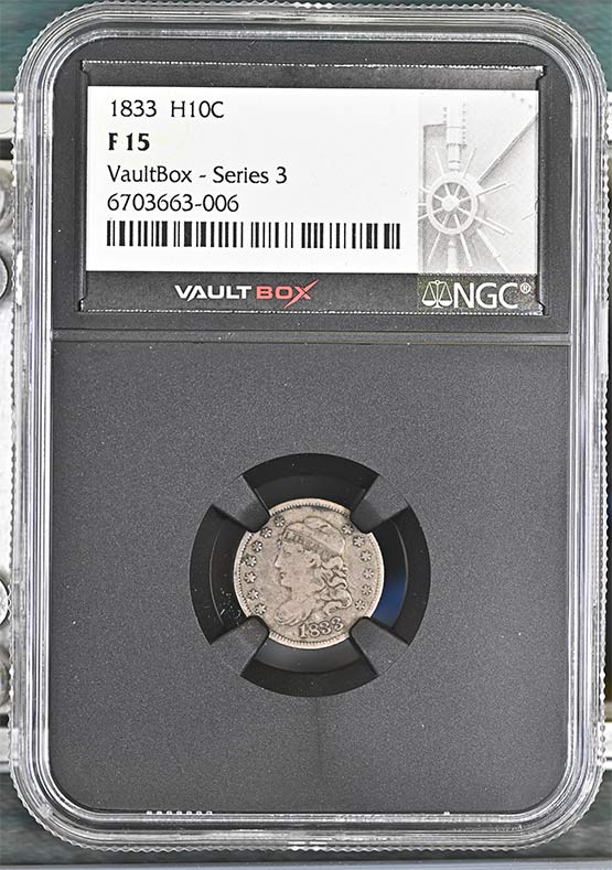 1833 Capped Bust Half Dime NGC F15 Vaultbox Series 3 Front