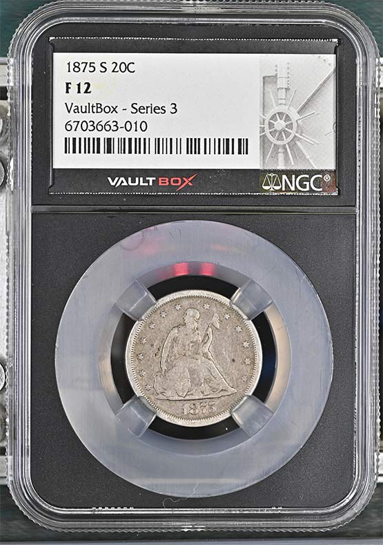 1875-S Seated Liberty Twenty-Cent Piece NGC F12 Vaultbox Series 3 Front