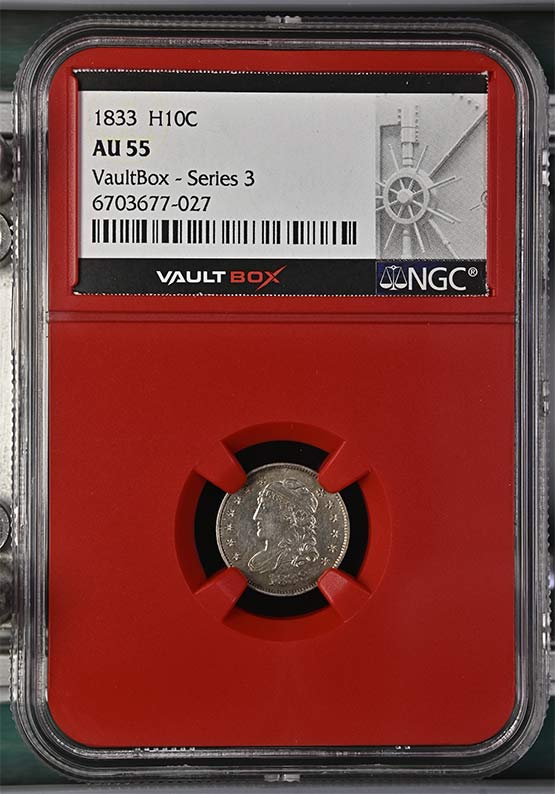 1833 Capped Bust Half Dime NGC AU55 Vaultbox Series 3 Front