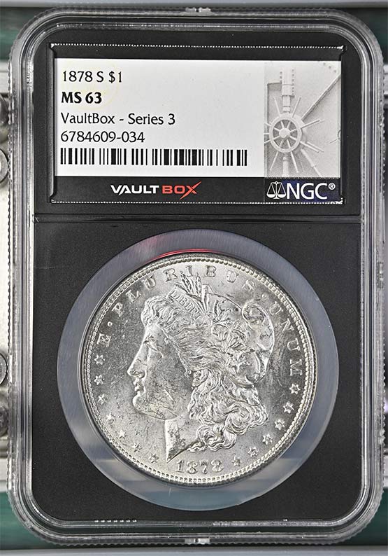 1878-S $1 Morgan Silver Dollar NGC MS63 Vaultbox Series 3 Front