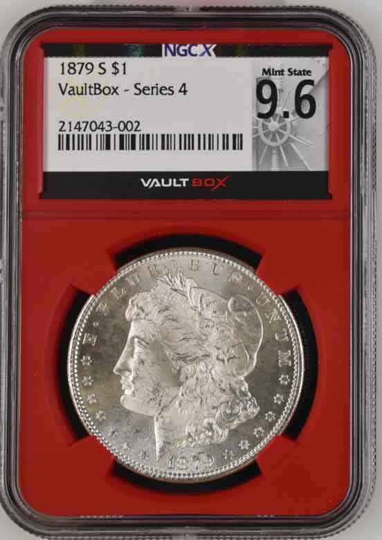1879-S $1 Morgan Silver Dollar NGCX Mint State 9.6 Vaultbox Series 4
