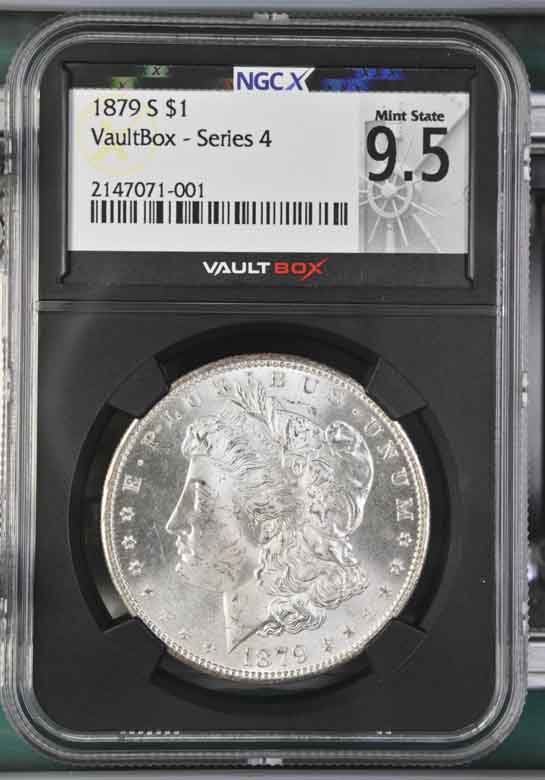 1879-S $1 Morgan Silver Dollar NGCX Mint State 9.5 Vaultbox Series 4