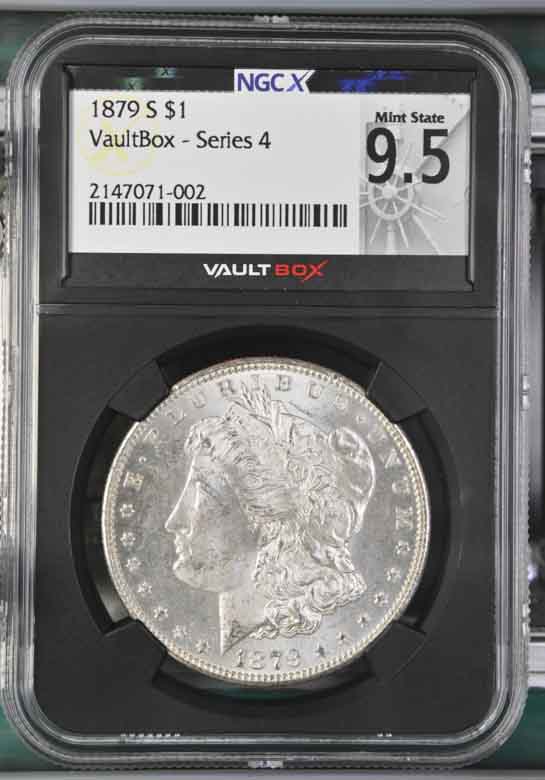 1879-S $1 Morgan Silver Dollar NGCX Mint State 9.5 Vaultbox Series 4