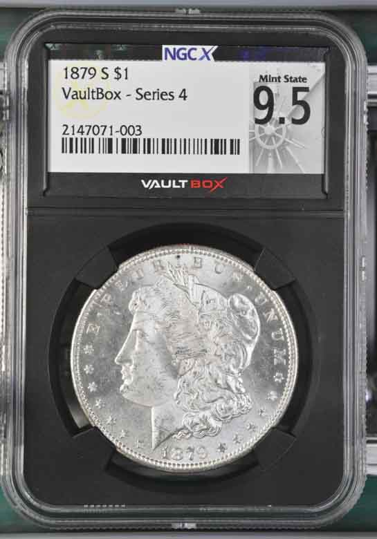 1879-S $1 Morgan Silver Dollar NGCX Mint State 9.5 Vaultbox Series 4