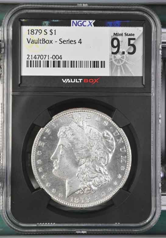 1879-S $1 Morgan Silver Dollar NGCX Mint State 9.5 Vaultbox Series 4