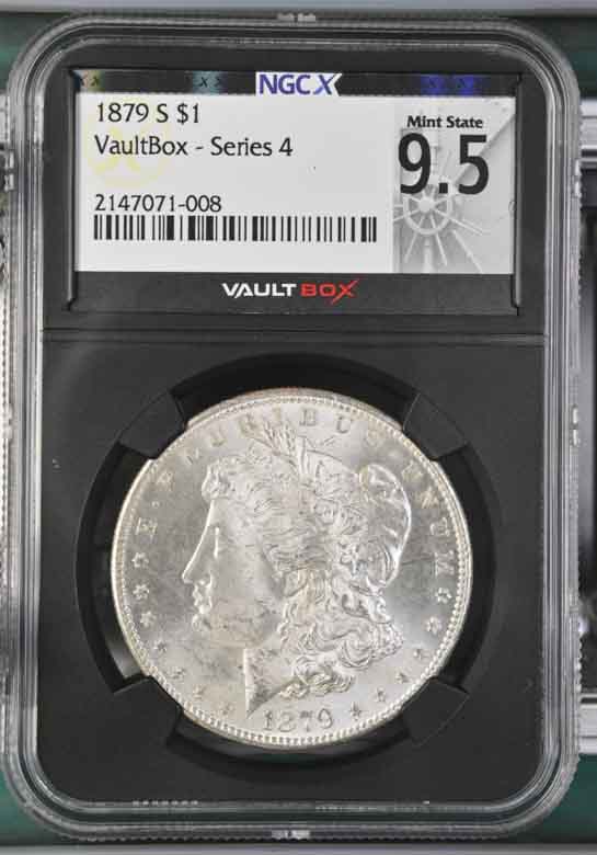 1879-S $1 Morgan Silver Dollar NGCX Mint State 9.5 Vaultbox Series 4