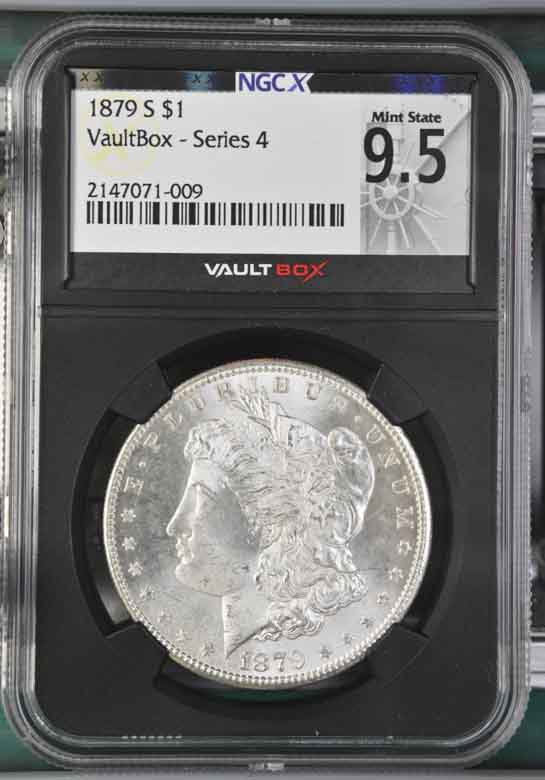 1879-S $1 Morgan Silver Dollar NGCX Mint State 9.5 Vaultbox Series 4