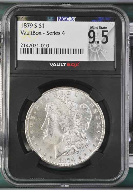 1879-S $1 Morgan Silver Dollar NGCX Mint State 9.5 Vaultbox Series 4