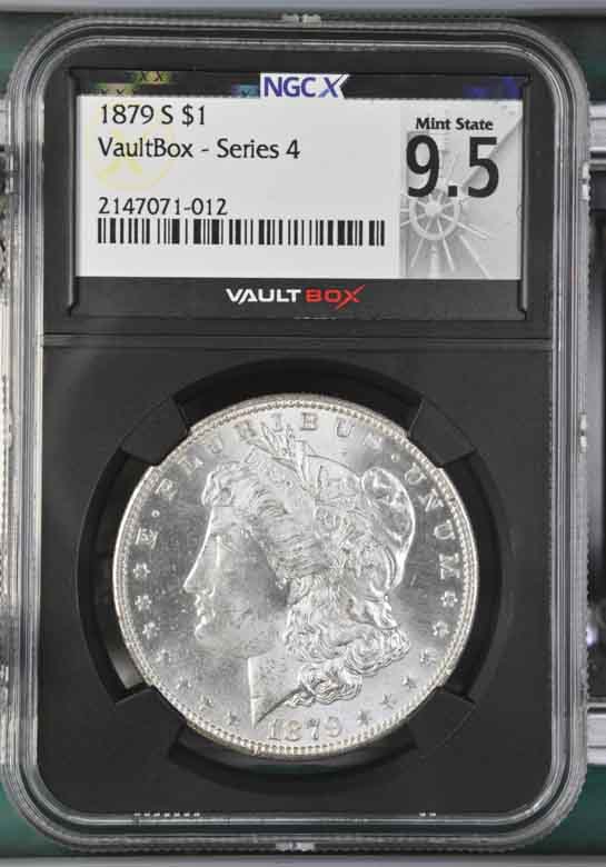 1879-S $1 Morgan Silver Dollar NGCX Mint State 9.5 Vaultbox Series 4