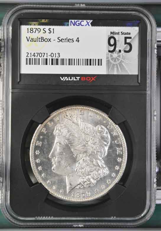 1879-S $1 Morgan Silver Dollar NGCX Mint State 9.5 Vaultbox Series 4