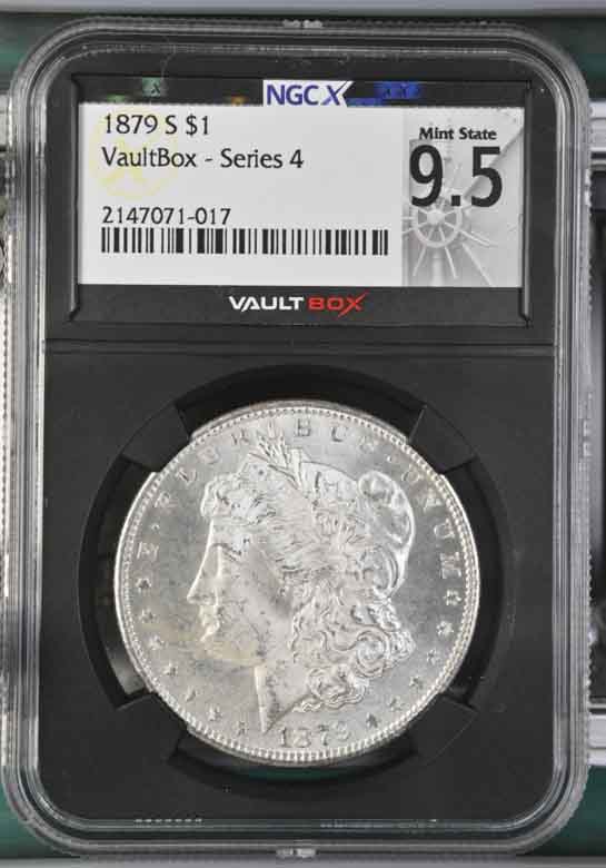 1879-S $1 Morgan Silver Dollar NGCX Mint State 9.5 Vaultbox Series 4