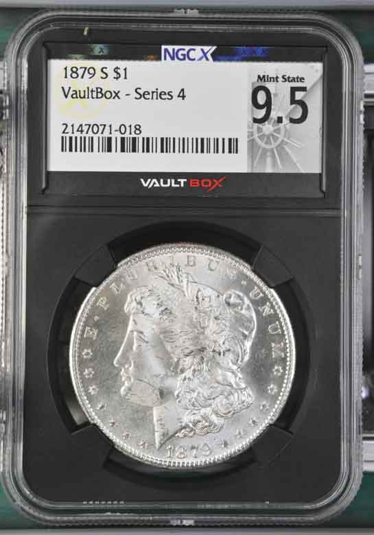 1879-S $1 Morgan Silver Dollar NGCX Mint State 9.5 Vaultbox Series 4