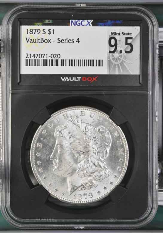 1879-S $1 Morgan Silver Dollar NGCX Mint State 9.5 Vaultbox Series 4
