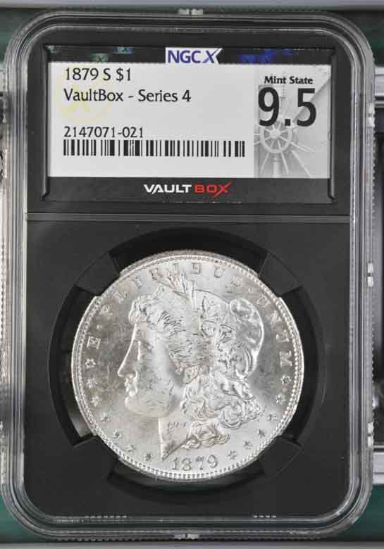 1879-S $1 Morgan Silver Dollar NGCX Mint State 9.5 Vaultbox Series 4