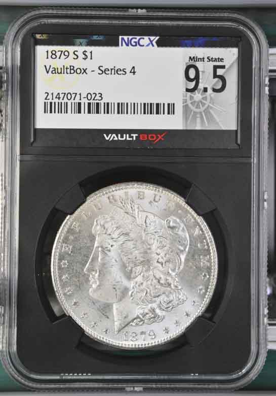 1879-S $1 Morgan Silver Dollar NGCX Mint State 9.5 Vaultbox Series 4