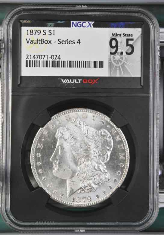 1879-S $1 Morgan Silver Dollar NGCX Mint State 9.5 Vaultbox Series 4