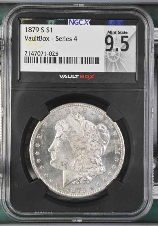 1879-S $1 Morgan Silver Dollar NGCX Mint State 9.5 Vaultbox Series 4