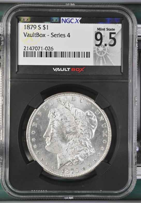1879-S $1 Morgan Silver Dollar NGCX Mint State 9.5 Vaultbox Series 4