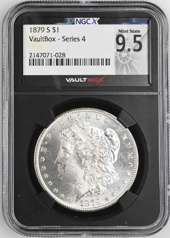 1879-S $1 Morgan Silver Dollar NGCX Mint State 9.5 Vaultbox Series 4
