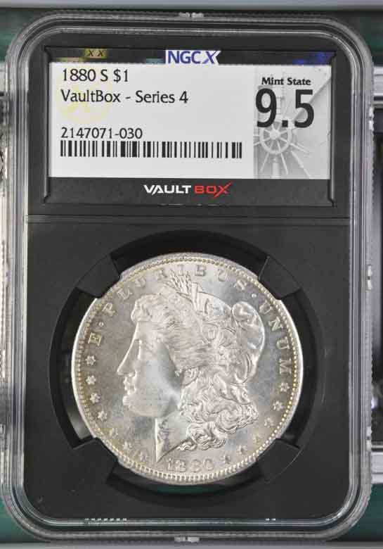 1880-S $1 Morgan Silver Dollar NGCX Mint State 9.5 Vaultbox Series 4