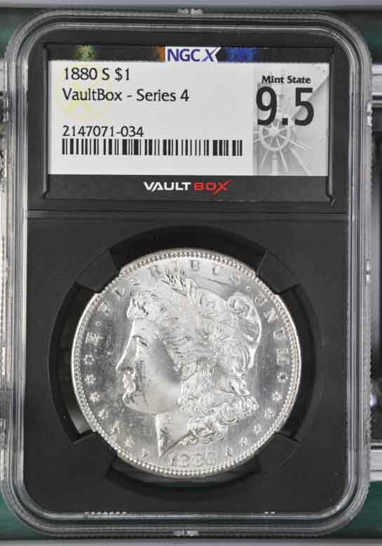 1880-S $1 Morgan Silver Dollar NGCX Mint State 9.5 Vaultbox Series 4