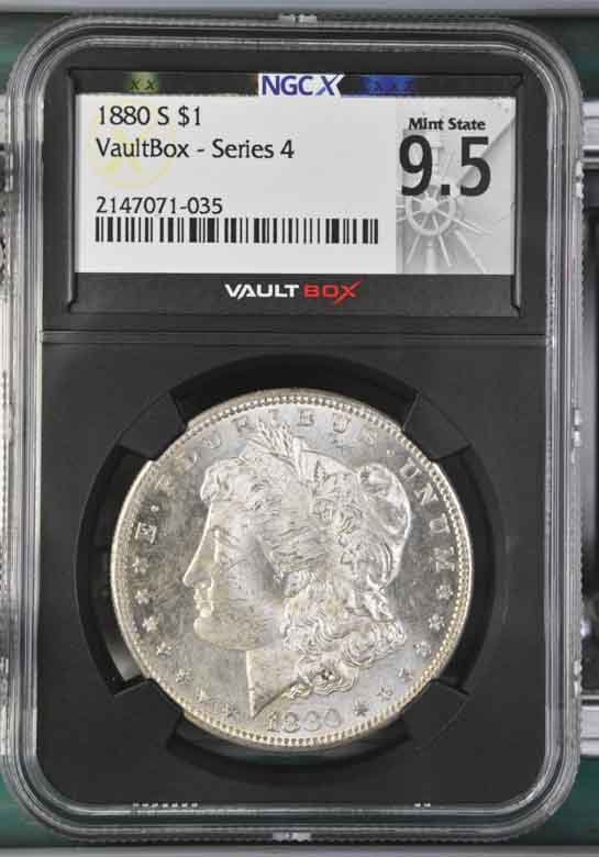 1880-S $1 Morgan Silver Dollar NGCX Mint State 9.5 Vaultbox Series 4