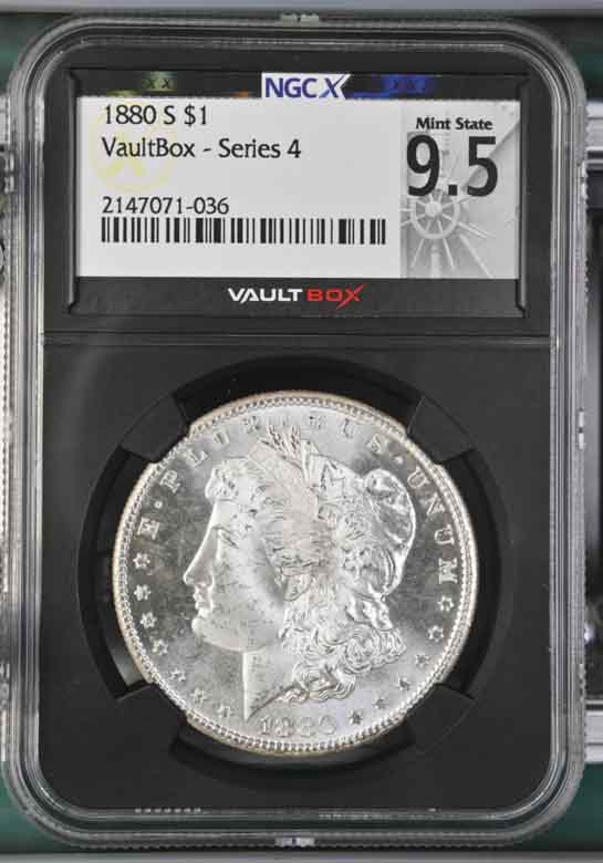 1880-S $1 Morgan Silver Dollar NGCX Mint State 9.5 Vaultbox Series 4