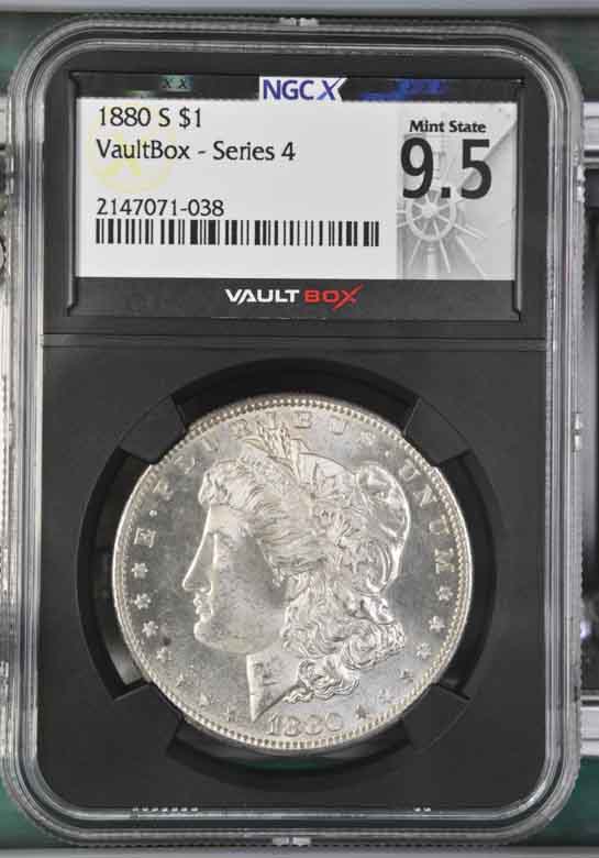 1880-S $1 Morgan Silver Dollar NGCX Mint State 9.5 Vaultbox Series 4