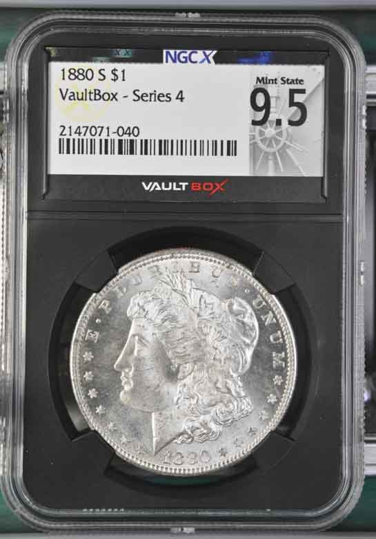 1880-S $1 Morgan Silver Dollar NGCX Mint State 9.5 Vaultbox Series 4