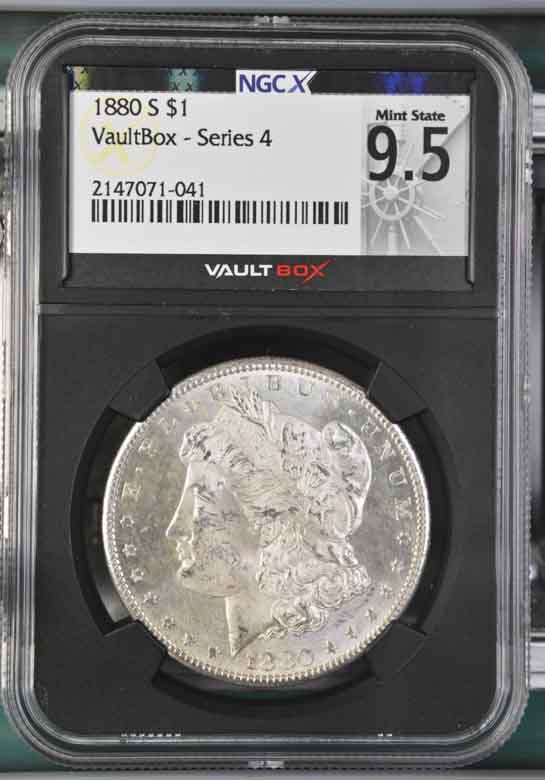 1880-S $1 Morgan Silver Dollar NGCX Mint State 9.5 Vaultbox Series 4
