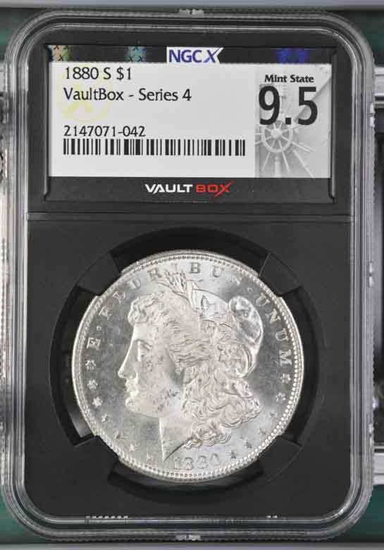 1880-S $1 Morgan Silver Dollar NGCX Mint State 9.5 Vaultbox Series 4