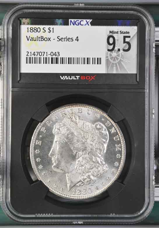 1880-S $1 Morgan Silver Dollar NGCX Mint State 9.5 Vaultbox Series 4