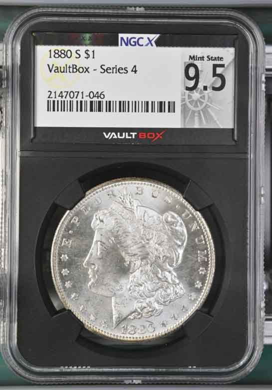 1880-S $1 Morgan Silver Dollar NGCX Mint State 9.5 Vaultbox Series 4