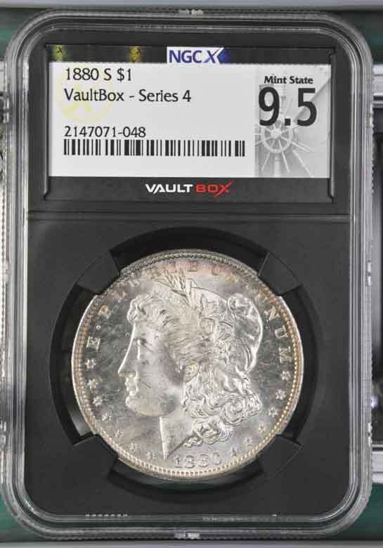 1880-S $1 Morgan Silver Dollar NGCX Mint State 9.5 Vaultbox Series 4