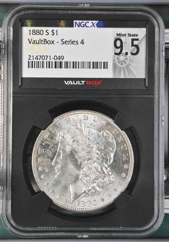 1880-S $1 Morgan Silver Dollar NGCX Mint State 9.5 Vaultbox Series 4
