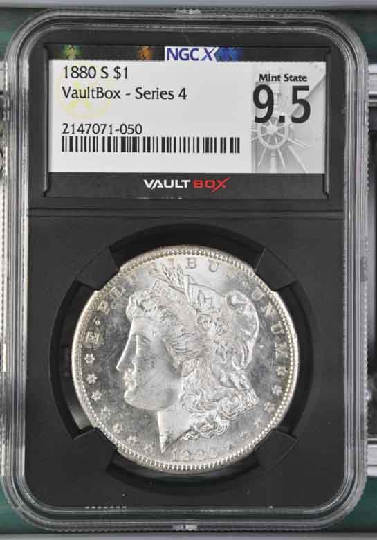 1880-S $1 Morgan Silver Dollar NGCX Mint State 9.5 Vaultbox Series 4