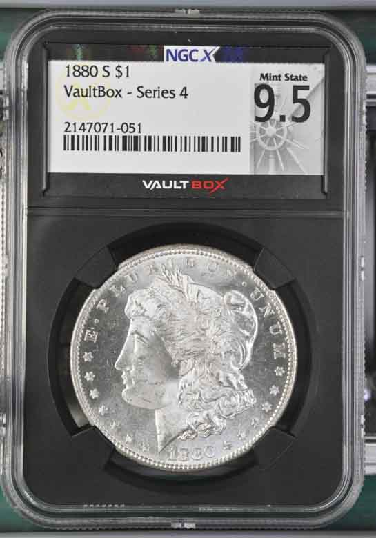1880-S $1 Morgan Silver Dollar NGCX Mint State 9.5 Vaultbox Series 4