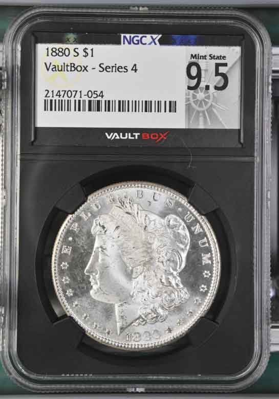 1880-S $1 Morgan Silver Dollar NGCX Mint State 9.5 Vaultbox Series 4